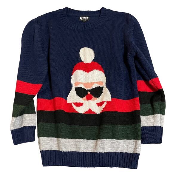 Cookie’s Other - NWOT Cookie’s Size Small 8 Boy Striped Cool Santa Long Sleeve Crew Sweater